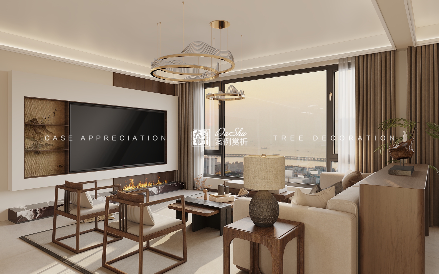 银河壹号136㎡新中式风格效果图